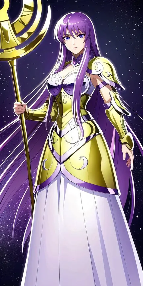 <lora:Kido_SaoriV3:0.7>, Kido_Saori, standing, solo, large_breasts, athenaCloth_armor, staff_Nikke, masterpiece, best quality, detailed face, detailed eyes, highres,