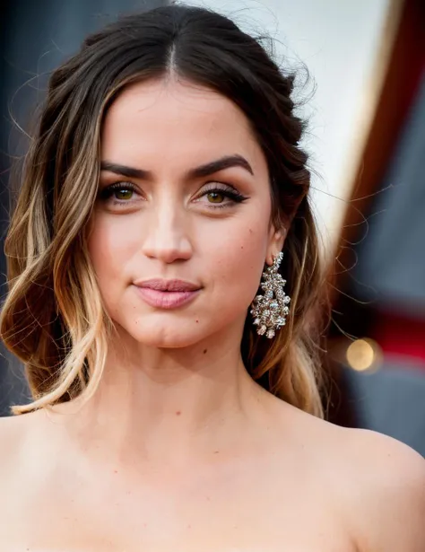 extremely high quality RAW photograph of woman,at the Oscar awards, red carpet, wearing a dress, (portrait), (skin details, high detailed skin texture), ((photorealistic), film grain), 8k high definition, insanely (detailed face), detailed eyes, (photo), (photograph),highly detailed, captured with a Nikon D850 camera usin a 70-200mm f/2.8 lens, highlighting evey intricate detail of the face, the settings used are an aperture of f/4, ISO 400, and a shutter speed of 1/200 sec, balancing the natural light and shadows to emphasizethe instensity and determination, green eyes, <lora:anadearmas_1:1.4:0,0.1,0.2,0.3,0.4,0.5,0.6,0.7,0.8,0.9,0.8,0.7,0.6,0.5,0.4,0.3,0.2>,