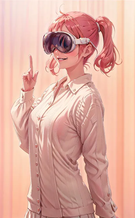 cute girl, pink twintails, waving, laughing, (Apple_Vision_Pro), <lora:Apple_Vision_Pro:0.6>