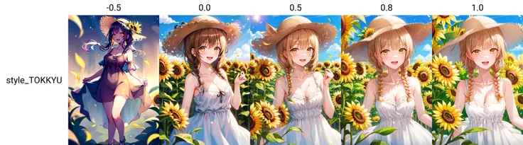 1girl, bangs, bare_shoulders, blonde_hair, blunt_bangs, blurry, blush, braid, breasts, brown_headwear, cleavage, collarbone, dandelion, day, dress, eyebrows_visible_through_hair, field, flower, flower_field, frills, hat, hat_flower, hat_ornament, holding_flower, leaf, lens_flare, long_hair, looking_at_viewer, medium_breasts, open_mouth, outdoors, petals, sidelocks, sleeveless, sleeveless_dress, smile, solo, straw_hat, summer, sun_hat, sundress, sunflower, sunflower_hair_ornament, sunlight, teeth, twin_braids, twintails, upper_body, white_dress, yellow_eyes, yellow_flower <lora:style_TOKKYU:-0.5>