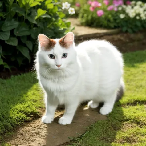 turkish van cat, in a garden <lora:tvanLora32:0.8>