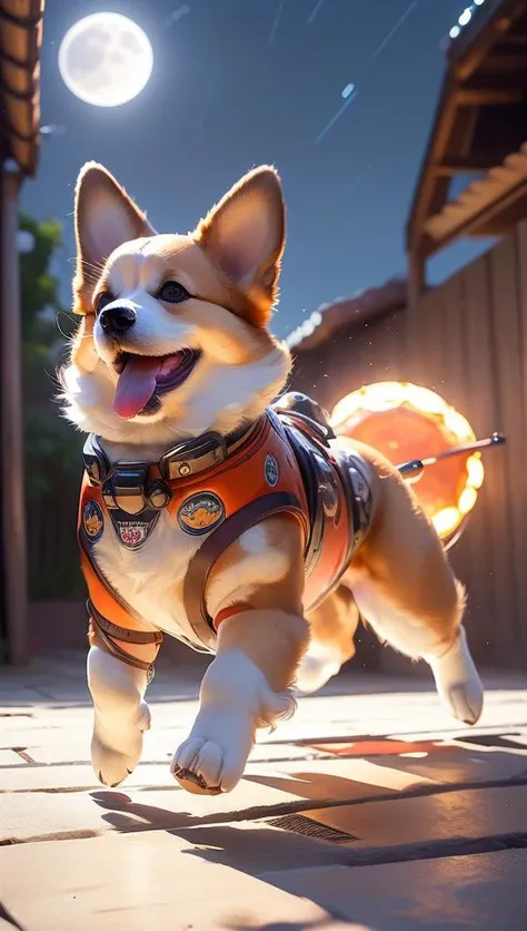 ((best quality)), ((masterpiece)), (detailed), (a Dog ,mangguo_keji_mecha, mangguo keji,<lora:mangguo:1> , at the moon,(Fullbody:1.5)((walking in the moon, tikles stars, night background)) )