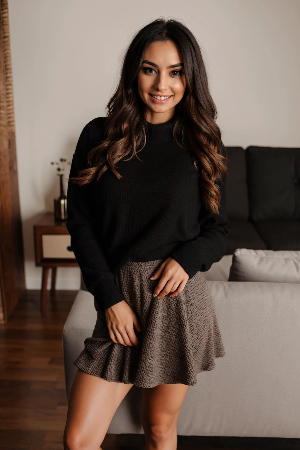 4k, 8k, ultra highres, raw photo in hdr, sharp focus, intricate texture,realistic, detailed facial features, highly detailed face, posing,perfect lighting,long hair,black hair,standing,living room,sofa,full body,sweater,long skirt,smile,arms behind back,<lora:MagicMagy1:0.7> MagicMagy1