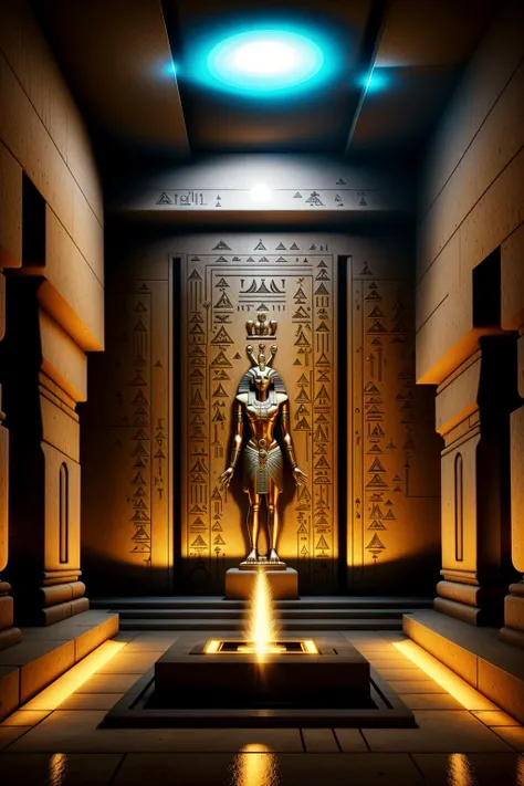 ( a close up of a metal object with a light on  ) ,  Cyber_Egypt , cyberpunk , 3d render