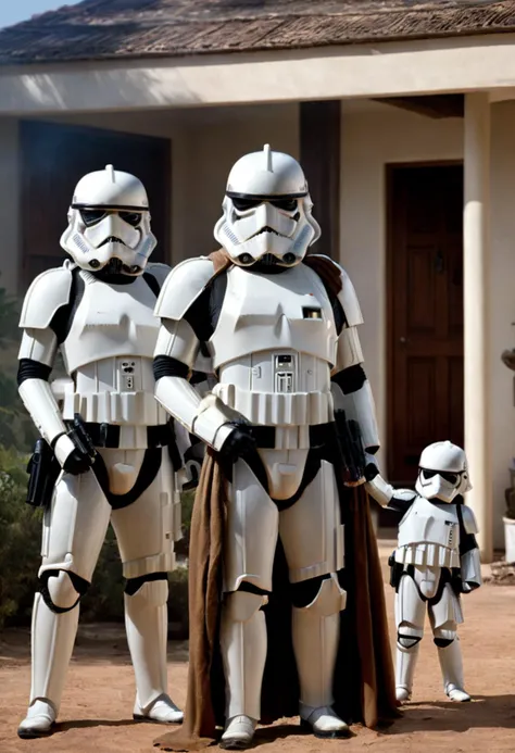 a photo of a stormtrooper mother <lora:sdxl_lora_stormtrooper:1> standing in front of their house, high resolution, beautiful, highest quality, masterpiece, highly detailed