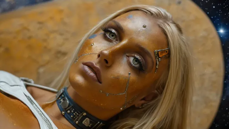 <lora:space_girl:1> space girl photo, (young adult woman:1.1), medium shot photo a woman with amber skin, Enki Bilal, cyberpunk art, detailed skin, 8k, UHD color RAW photo, detail, (sharp focus:1.1)