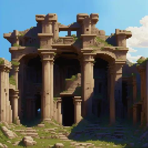 natural lighting, Pixel Art, PixArFK <lora:PixelArtRedmond-Lite64:1>. best quality, ancient fantasy ruins, HDR, realistic lighting