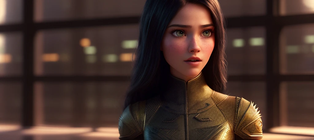 pixarstyle, 1girl, a waist-length portrait of a young woman, natural skin texture, 4k textures, hdr, intricate, highly detailed, sharp focus, cinematic look, hyperdetailed, epic cinematic , noir cinematography,  futuristic fashion award, windows, dramatic lighting  <lora:epiNoiseoffset_v2:1>