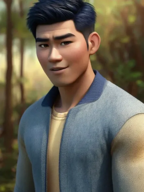 pixarstyle a waist-length portrait of a asian guy, natural skin texture, 4k textures, hdr, intricate, highly detailed, sharp focus, cinematic look, hyperdetailed