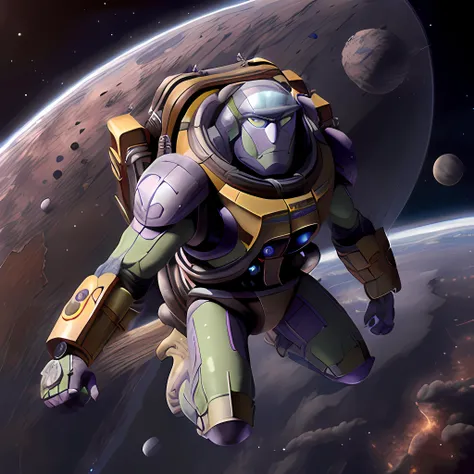 best quality, masterpiece, realistic, detailed, TerranAI, Buzz Lightyear, Lightyear, Spacesuit, Buttons, Wings, Science fiction, Futuristic, <lora:TerranAIv2:1>