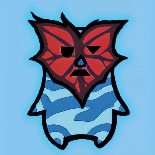 <lora:Korok-v1-a:1> korok, standing, red split leaf face, blue striped body, rough illustration style