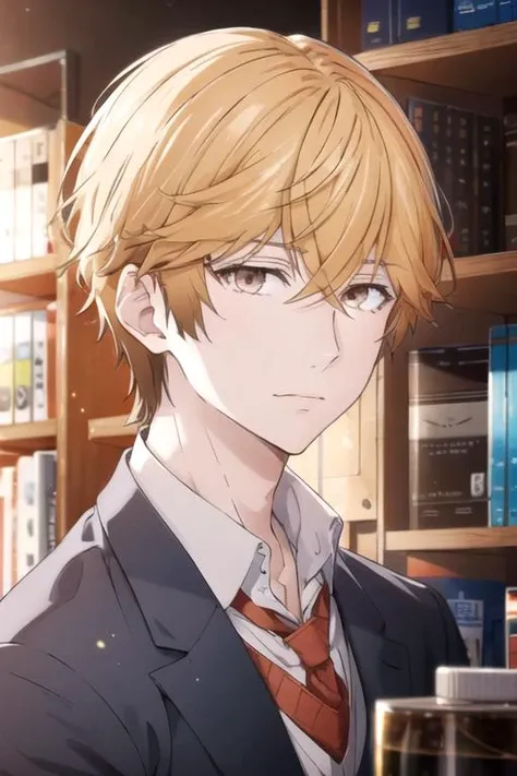 masterpiece, best quality, wallpaper, 1boy, solo, male focus, looking at viewer, , depth of field, <lora:asaya_hasekura:0.70>, asaya_hasekura, blonde hair, brown eyes, , feminist science fiction, 32k resolution