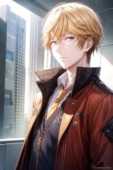 masterpiece, best quality, illustration, 1boy, solo, male focus, looking at viewer, upper body, , <lora:asaya_hasekura:0.72>, asaya_hasekura, blonde hair, brown eyes, , sci-fi, High resolution