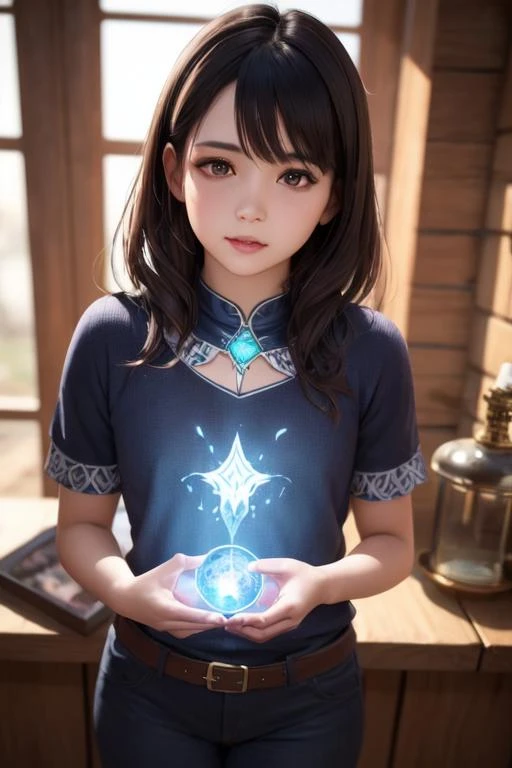 realistic, shaded face, depth of field, beautiful , Extremely detailed, (realistic:1.3), shaded face, depth of field, beautiful ,amazing, (((Extremely detailed))), masterpiece, best quality, alchemist girl in her store selling things, ultra detailed fantasy, rpg, radiating a glowing aura global illumination