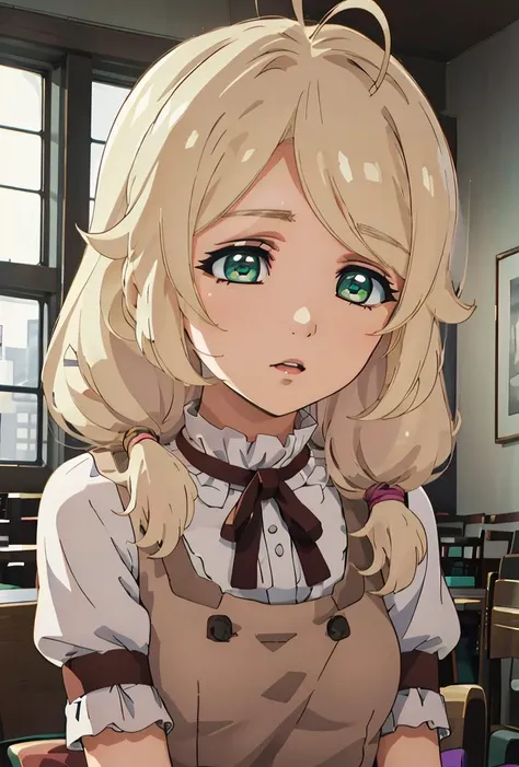 (masterpiece, best quality), 1girl, <lora:kozuetv2:0.8> yusa kozue,blonde hair,green eyes,ahoge,low twintails,