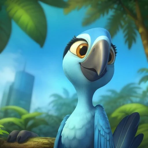 <lora:Bia Rio V1:0.7> Bia, mastepriece, sfw, best quality, macaw, blue macaw, beak, female, smile, full body, on tree