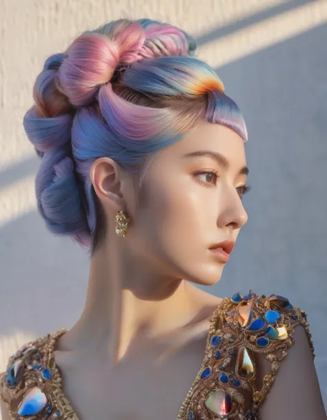 (modern art, masterpiece, best quality, hyper realistic, raw photo, ultra detailed, extremely detailed, intricately detailed), (photorealistic:1.4), fashion photography of a stunningly beautiful women, (crazy alternate hairstyle:1.4), a unique form reminiscent of something from a sci-fi movie, <lora:hair_style:0.95>, beautiful and breathtaking hairstyle, pinterest hairstyles, hairstyle inspired by __artistsxl__ and __fashion__, __hairMisc__, __hairTexture__, __hairstyles__, __haircolormix__, stunning intricate full color, (intricate detailed hair:1.4), kaleidoscope, irresistibly tempting, understated appeal, striking juxtapositions, evocative hues, vivid illumination, creative refinement, striking juxtapositions, evocative hues, captivating coloration, pure, Innocent, aesthetic, romanticism, fairy, idol, beautiful detailed face, small face, artistic, perfect anatomy, goddess, calm, composed, like a cat, highly detailed __clothesWildcards_v10/korean girl style/dayilylook__ designed by Matthew Williamson and __fashion__ and __artistsxl__, layered, textural, face focus, depth of field, symmetrical, golden ratio, 8k resolution, octane render, extremely high-resolution details, realism pushed to extreme, fine texture, incredibly lifelike, (soft window natural lighting:1.4), dynamic angle, film grain, FujiFilm XT4, taken by __artists/Photography/photographers__, wakame,