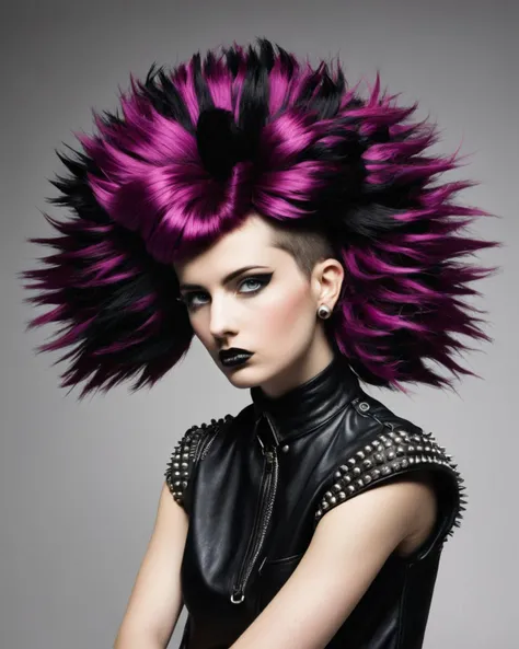 crazy alternate punk hairstyle, fashion photography, hairstyle inspired by Jenny Holzer and Cyril M. Kornbluth <lora:hair_style:1.0>