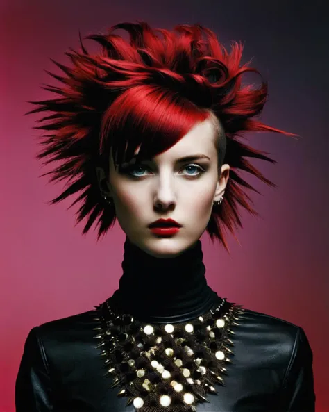 crazy alternate punk hairstyle, fashion photography, hairstyle inspired by Gerhard Richter and Dan O'Bannon <lora:hair_style:1.0>