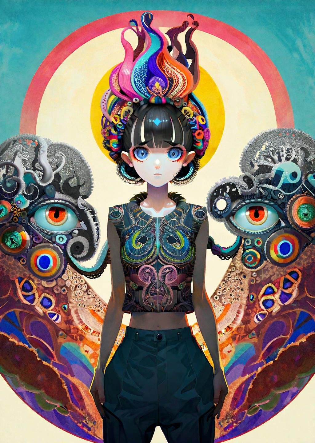 A close up of a person with a colorful headdress and a bird - SeaArt AI