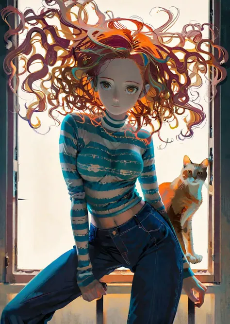 best quality, high quality, masterpiece, intricately detailed, UHD, flat color,
break
fashion photography of a stunningly beautiful women, radiant, (crazy alternate hairstyle:1.4), a unique form reminiscent of something from a sci-fi movie, <lora:hair_style:1.0>, beautiful and breathtaking hairstyle, pinterest hairstyles, hairstyle inspired by Greg Lauren and Jane Régny, long wavy auburn hair, wavy hair, multi-tied hair, gradient hair, stunning intricate full color, (intricate detailed hair:1.4), kaleidoscope, irresistibly tempting, understated appeal, striking juxtapositions, evocative hues, vivid illumination, creative refinement, striking juxtapositions, evocative hues, captivating coloration, pure, Innocent, aesthetic, romanticism, fairy, idol, beautiful detailed face, small face, artistic, perfect anatomy, goddess, calm, composed, like a cat,
break
highly detailed Cropped pants, striped shirt, and loafers. designed by Felicien Rops and Tom Roberts, layered, textural,
break
face focus, depth of field, symmetrical, golden ratio, 8k resolution, octane render, extremely high-resolution details, realism pushed to extreme, fine texture, incredibly lifelike, (soft window natural lighting:1.4), dynamic angle, film grain, FujiFilm XT4, taken by Martin Parr, <lora:xl_more_art-full_v1:1>,