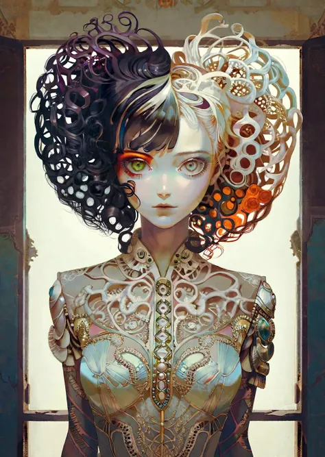 best quality, high quality, masterpiece, intricately detailed, UHD, flat color,
break
fashion photography of a stunningly beautiful women, lovely, (crazy alternate hairstyle:1.4), a unique form reminiscent of something from a sci-fi movie, <lora:hair_style:1.0>, beautiful and breathtaking hairstyle, pinterest hairstyles, hairstyle inspired by Lou Dallas by Raffaella Hanley and Trish McEvoy and Atsuko Ishizuka, long curly black hair, Plant Hair, hair flaps, bob cut, colored tips, stunning intricate full color, (intricate detailed hair:1.4), kaleidoscope, irresistibly tempting, understated appeal, striking juxtapositions, evocative hues, vivid illumination, creative refinement, striking juxtapositions, evocative hues, captivating coloration, pure, Innocent, aesthetic, romanticism, fairy, idol, kawaii, beautiful detailed face, small face, artistic, perfect anatomy, goddess, calm, composed, like a cat, highly detailed Skinny pants, oversized blouse, and flats. designed by Anish Kapoor and Joaquín Sorolla, layered, textural, fractal art, Unpredictable,
break
face focus, depth of field, symmetrical, golden ratio, 8k resolution, octane render, extremely high-resolution details, realism pushed to extreme, fine texture, incredibly lifelike, (soft window natural lighting:1.4), dynamic angle, film grain, FujiFilm XT4, taken by Irving Penn, <lora:xl_more_art-full_v1:1>,
