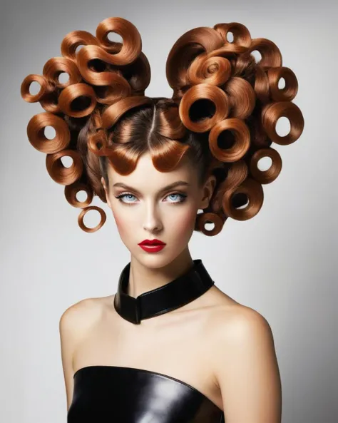 crazy alternate hairstyle, fashion photography, hairstyle inspired by Dana Schutz and Mark Schultz <lora:hair_style:1.0>