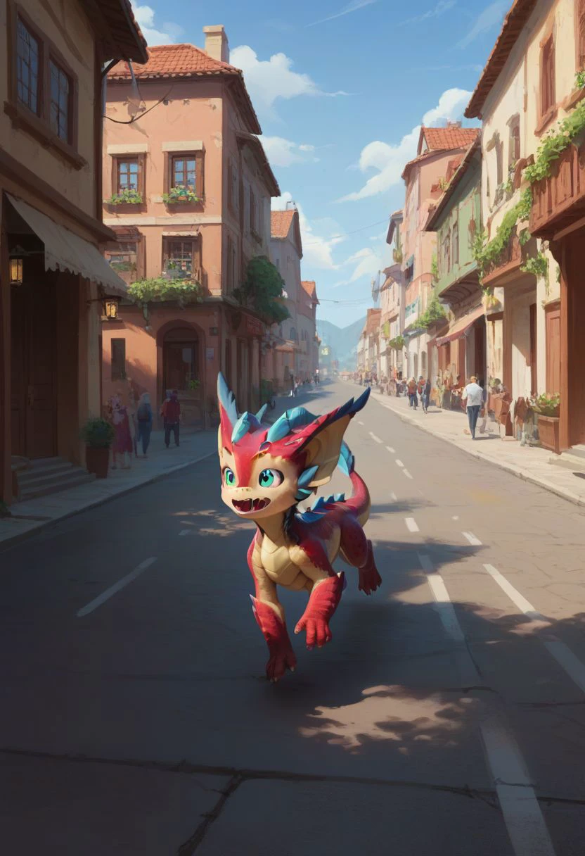 score_9, score_8_up, score_7_up,
a cute dragon is running