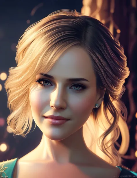 a woman, in elegant dress, close up <lora:JulieB:0.9>, Digital art, glow effects, Hand drawn, render, 8k, octane render, cinema 4d, blender, dark, atmospheric 4k ultra detailed, cinematic sensual, Sharp focus, humorous illustration, big depth of field, Masterpiece, colors, 3d octane render, 4k, concept art, trending on artstation, hyperrealistic, Vivid colors, modelshoot style, (extremely detailed CG unity 8k wallpaper), professional majestic oil painting by Ed Blinkey, Atey Ghailan, Studio Ghibli, by Jeremy Mann, Greg Manchess, Antonio Moro, trending on ArtStation, trending on CGSociety, Intricate, High Detail, Sharp focus, dramatic, photorealistic painting art by midjourney and greg rutkowski