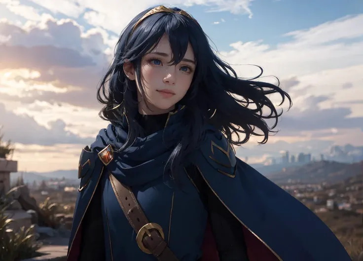 mksks style,academic classic portrait,hyperrealistic,realistic:0.6,photorealistic:1.3,ultra_detailed,masterpiece,8k illustration,extremely detailed CG unity 8k wallpaper,best quality,absurdres,official art,detailed skin texture, detailed cloth texture, intricate details, ultra detailed, cinematic light, ultra high res, 8k uhd,delicate,RAW,BREAK,
1girl,beautiful detailed face,beautiful detailed eyes,smile,happy,gentle,blush,waving,defLucy, tiara, cape, blue coat, blue scarf, shoulder armor, long sleeves, cuffs, belt, fingerless gloves, black pantyhose, thigh boots,mask in hand,hill top,BREAK,
blue sky,floating hair,clouds,hill top:1.3,bent over:1.3,BREAK,
<lora:lucina-nvwls-v2:0.9>,
<lora:SLS:0.4> <lora:shojovibe_v11:0.3>, <lora:epi_noiseoffset2:0.7>, <lora:detailed_eye-10:0.5>, <lora:add_brightness:0.4>, <lora:Light and Shadow:0.6>