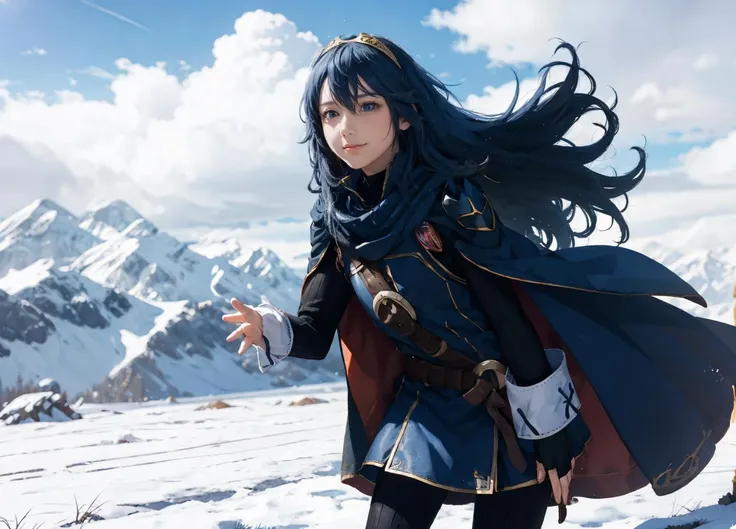 mksks style,academic classic portrait,hyperrealistic,realistic:0.6,photorealistic:1.3,ultra_detailed,masterpiece,8k illustration,extremely detailed CG unity 8k wallpaper,best quality,absurdres,official art,detailed skin texture, detailed cloth texture, intricate details, ultra detailed, cinematic light, ultra high res, 8k uhd,delicate,RAW,BREAK,
1girl,beautiful detailed face,beautiful detailed eyes,smile,happy,gentle,blush,waving,defLucy, tiara, cape, blue coat, blue scarf, shoulder armor, long sleeves, cuffs, belt, fingerless gloves, black pantyhose, thigh boots,mask in hand,hill top,BREAK,
blue sky,floating hair,clouds,hill top:1.3,bent over:1.3,BREAK,
<lora:lucina-nvwls-v2:0.9>,
<lora:SLS:0.4> <lora:shojovibe_v11:0.3>, <lora:epi_noiseoffset2:0.7>, <lora:detailed_eye-10:0.5>, <lora:add_brightness:0.4>, <lora:Light and Shadow:0.6>