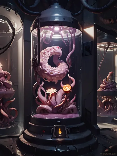 score_9,score_8_up,score_7_up,(high quality illustration:1.2),<lora:stasis_tank_v0.3-pony:1>,(1 tentacles monster:1.2),(monster:1.2),tentacle storage container,in container,tentacle,(water spouts out from the cracked container:1.2),(tentacles monster in container:1.4),(countless tentacles:1.2),dark room,looking_at_viewer,floating in the tank,
break,
fantastic,pale light,light effect,in the near future room,light of the display,display,<lora:Concept Art DarkSide Style LoRA_Pony XL v6:0.7>,concept art,realistic,dark theme,low light,<lora:LowKeyLightsPony:0.3>,LowKeyLights,
break,
(countless tentacles in the container:1.2),tentacles intertwined,folded tentacles,ultra details,hyper details,<lora:more_details:1.2>,<lora:add-detail-xl:1.2>,digital and cyber space,cinematic,Glint,Glitter,Glimmer,Glimmering,Gleam,Flash,Radiance,spotlighting,light_Shafts,from the darkness,<lora:Tangera:0.3>,tangera,pokemon (creature),