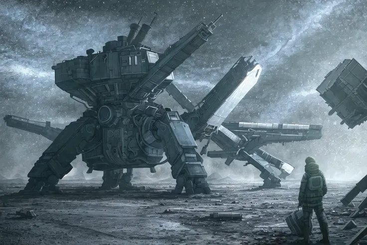 RadoJavor, derelict space station, floating debris, ruined planet in background <lora:RadoJavor_style_V1.0:0.5> <lora:Goodsell_v1:0.5>