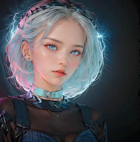 (photo-realistic:1.3)
black hair, dark background, short hair, looking at  viewer, ((realistic blue lightning)), blue light, stockings, choker, dramatic lighting, intricate dress
 <lora:betterCuteAsian03:0.2>