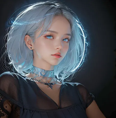 black hair, dark background, looking at viewer, (realistic blue lightning), blue light, stockings, choker, dramatic lighting, intricate dress
<lora:betterCuteAsian03:0.2>