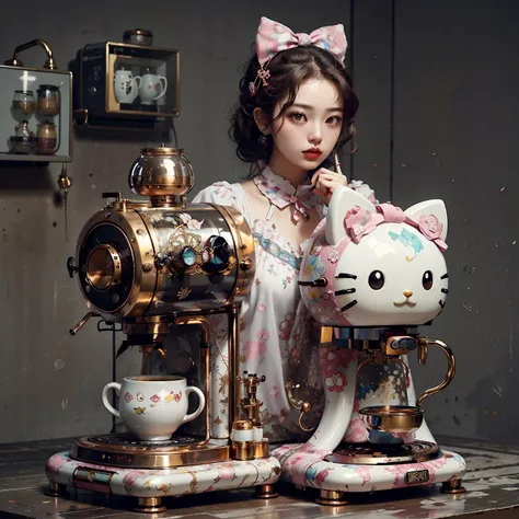 best quality, 4K wallpaper, masterpiece, extremely detailed CG unity 8k wallpaper, extremely detailed eyes, ultra-detailed, intricate details,
1girl, sitting,
fantasy,
((h1c4tt3ch coffee machine)), <lyco:hicatTECHv2-000010:1.2>
