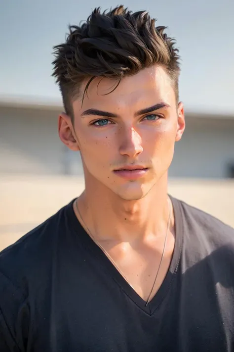 ((masterpiece)), ((best quality:1.2)), High Resolution, 8k, (ultra_realistic:1.3), (photorealistic:1.4), (instagram model, handsome:1.2), sharp focus, a close up shot of (tedpullinkm), model pose, wearing vneck shirt, posing for the camera, soccer field, ((looking at viewer)), <lora:TedPullinKM:0.8>