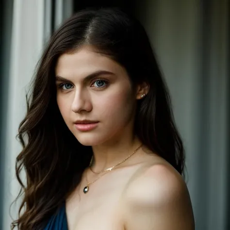 Realistic photo of a beautiful 4l3x4ndr4d-v2 woman, 1girl, solo, long hair, looking at viewer, blue eyes, brown hair, jewelry, upper body, necklace, lips, portrait, realistic, soft lighting, professional Photography, Photorealistic, detailed, RAW, analog, sharp focus, 8k, HD, DSLR, high quality, Fujifilm XT3, film grain, award winning, masterpiece<lora:4l3x4ndr4d-v2:1.0>