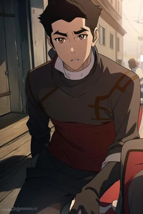 korramako, <lora:mako-lora-nochekaiser:1>,
mako, 1boy, mature male, short hair, black hair, (brown eyes:1.5),
BREAK jacket, red bodysuit,
BREAK looking at viewer,
BREAK outdoors,
BREAK <lyco:GoodHands-beta2:1>, (masterpiece:1.2), best quality, high resolution, unity 8k wallpaper, (illustration:0.8), (beautiful detailed eyes:1.6), extremely detailed face, perfect lighting, extremely detailed CG, (perfect hands, perfect anatomy),