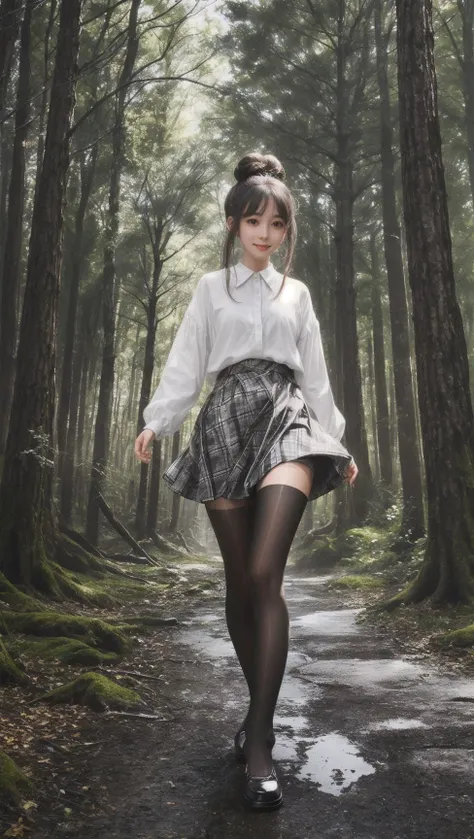 1girl,bun, (floating hair),white Trendy plaid patterns,
black pantyhose,slg,forest,depth of field,
<lora:Aurora_5D_black_pantyhose:1> <lora:slg_v11:0.7>