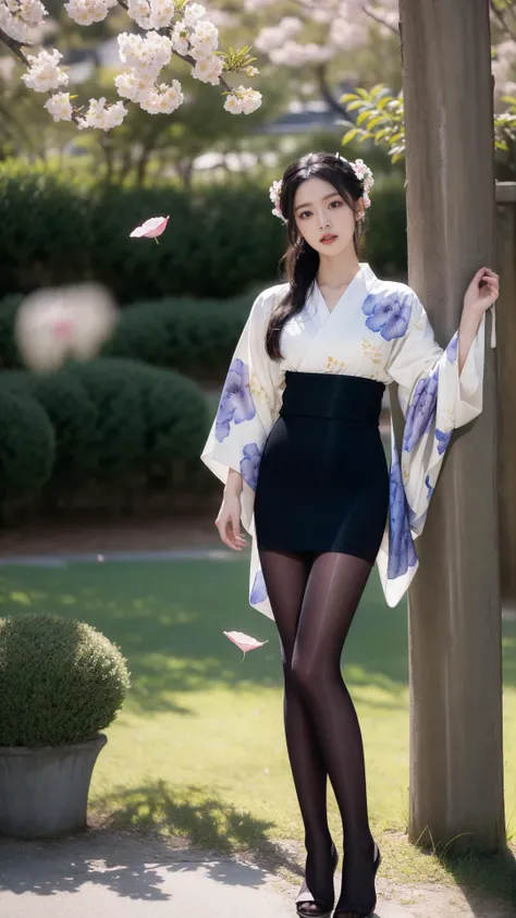 black_pantyhose,tutututu,
(nsfw),1girl, (white kimono),(floral print), long sleeves, long hair, full body, sandals, standing, (cowboy shot),(masterpiece, high quality, best quality), (colorful),(delicate eyes and face), volumatic light, ray tracing, extremely detailed CG unity 8k wallpaper,solo, ((flying petal)), outdoors, house, japanese yard, pine tree, ((flowers)),
<lora:tutuJG_00008:0.85>