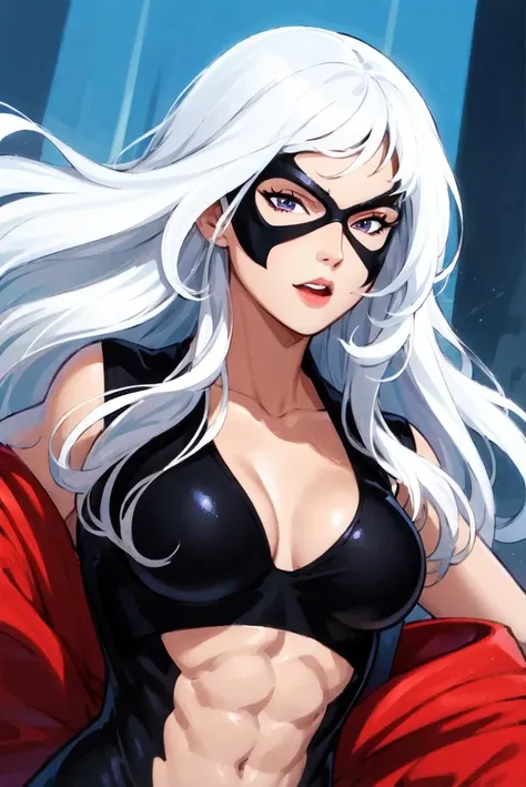 (anime), (illustration), cartoon, detailed, blct, 1girl, solo, long hair,  medium breasts, white hair, domino mask, full face, abs
<lora:blct:0.55>
