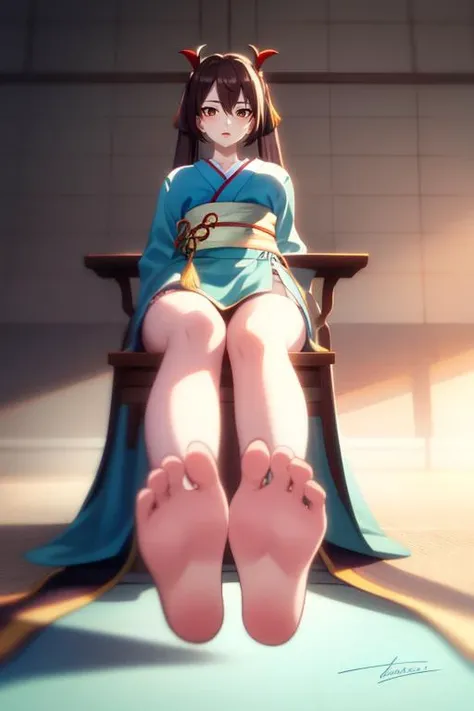 onmyoji,HDR,UHD,8K,best quality,highres,absurdres,blue kimono,ribbon,upper body,
1girl,solo,brown eyes,brown hair,red lips,very long hair,<lora:é¿ç¦»1:0.8>,brown twintails girl \(mdf an\),