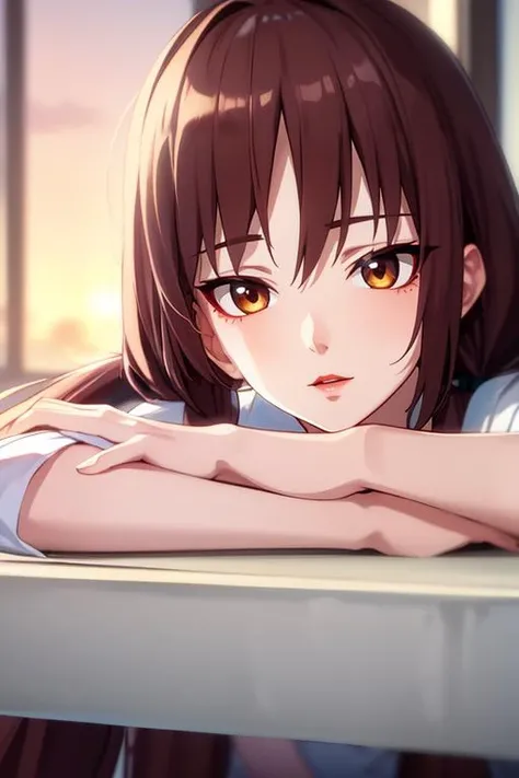 HDR,UHD,8K,best quality,highres,absurdres,Anime,
1girl,solo,brown eyes,brown hair,red lips,very long hair,<lora:é¿ç¦»1:0.7>,low twintails,