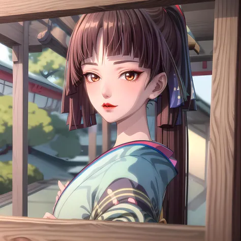 yuanshen,1girl,solo,brown eyes,brown hair,red lips,very long hair,bangs,looking at viewer,makeup,japanese clothes,kimono,lipstick,blunt bangs,portrait,green kimono,closed mouth,<lora:add_detail:0.5>,<lora:epiNoiseoffset_v2:0.5>,<lora:EnvyBetterHands LoCon_beta2:1>,perfect hands,<lora:阿离1:0.8>,mature female,
