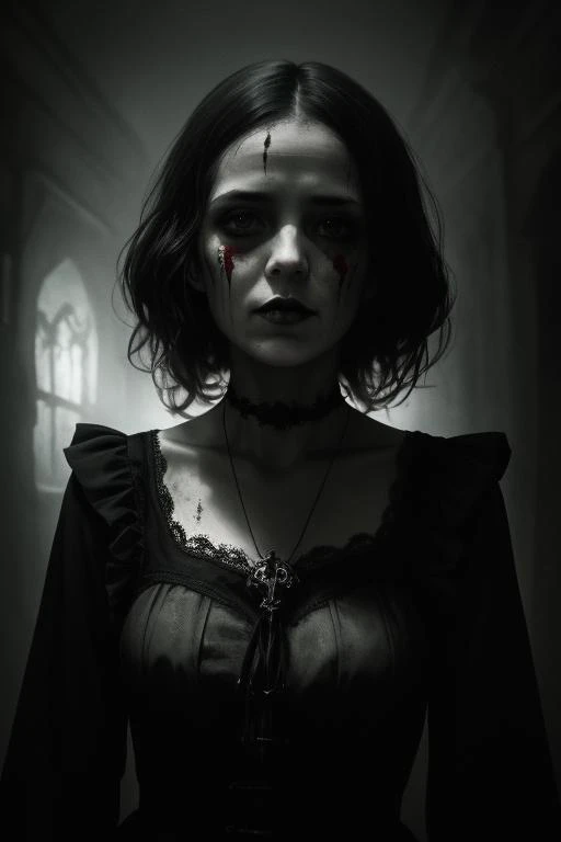 RAW photo, a perfectly normal woman, (high detailed skin:1.2), detailed face, sharp focus, high quality, best quality, highres, realistic, dramatic lighting, detailed, 8k, film grain, dslr, Fujifilm XT3, professional lighting, photon mapping, by style-gothic-horror