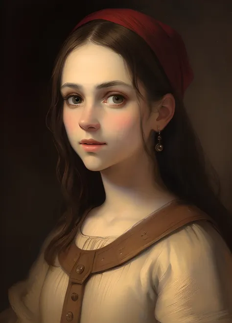 ((high quality, masterpiece:1.4)), 1girl, ((upper body)), side view, oil painting style, oil painting, medieval portrait, portrait, medieval theme, fantasy, beautiful face, pretty face, symmetrical face, symmetrical eyes, symmetry, absurdres, realistic proportions, dynamic pose, high details, intricate, intricate details, realistic eyes, realistic eye proportions, sharp focus, 32k, realistic lighting, extreme details, realistic pupils, realistic proportion eyes, realistic proportions pupils, realistic shadows, rembrandt, rembrandt style