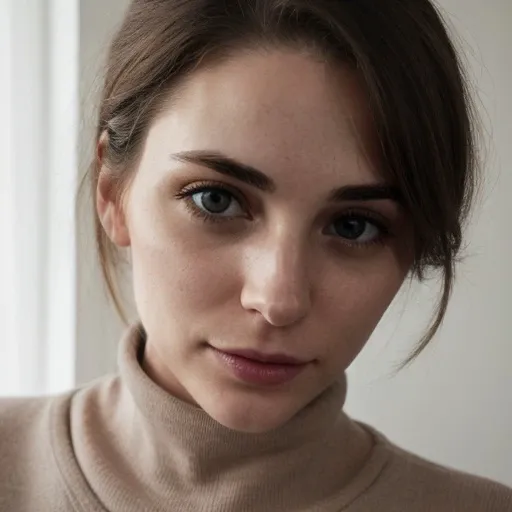 <lora:jennifervandamsel_sd15_512_128_64_v1:1> 1girl solo looking at viewer wearing a turtleneck sweater epiCRealism