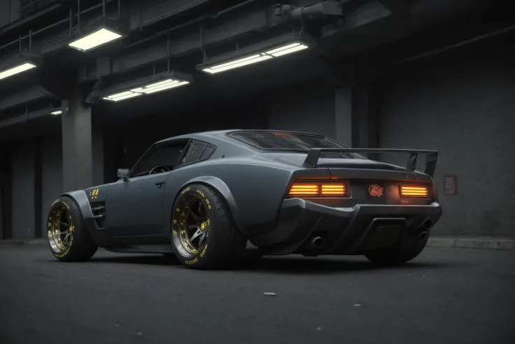 cyberpunk (((retro zeekars))) (with glowing rims), wide tires, at the parking lot, at night city, <lora:zeekars:0.65>, black color