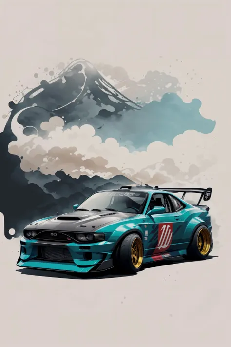 Vector illustration, scenery, ink, pop art, sketch, cardrifting, smoke, burn, 1 car,  tuned JDM car, wide fenders, big rims, slammed, (drifting:1.2), on the road, tokyo city, parking lot, beautiful landscape, <lora:cardrifting:1.15>,  <lora:zeekars:0.45>,  <lora:ink-0.1-3-b28-bf16-D128-A1-1-ep64-768-DAdaptation-cosine:0.75>